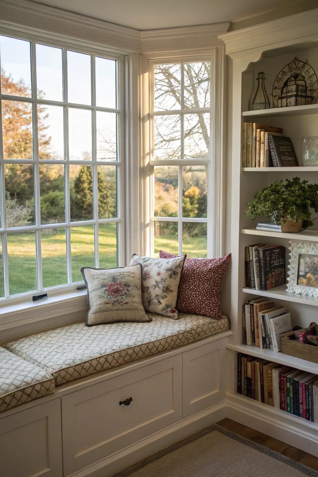 An integrated sitting spot enhances your bay window's functionality.