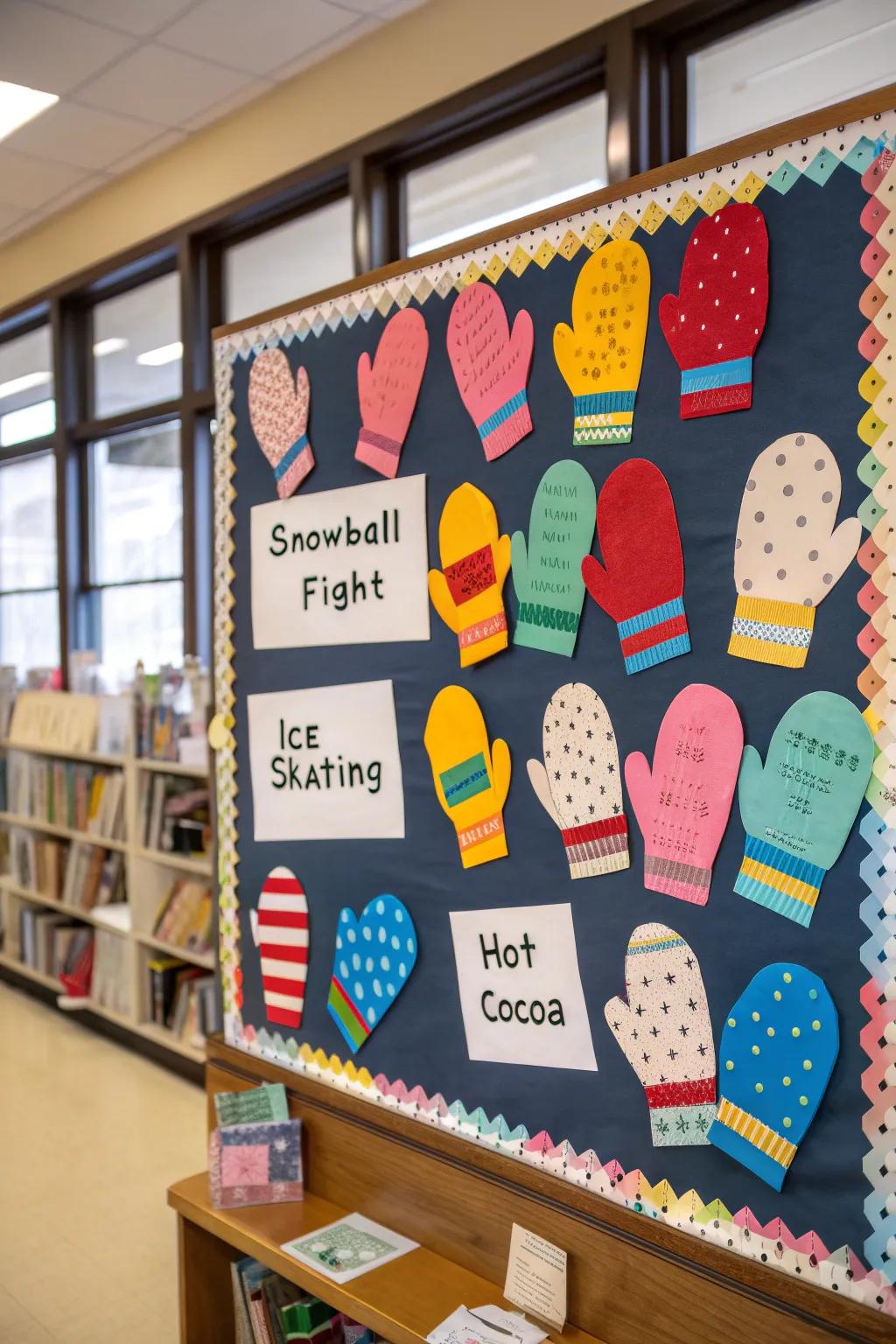 A hand warmer display filled with students' favored winter pastimes infuses a unique touch.