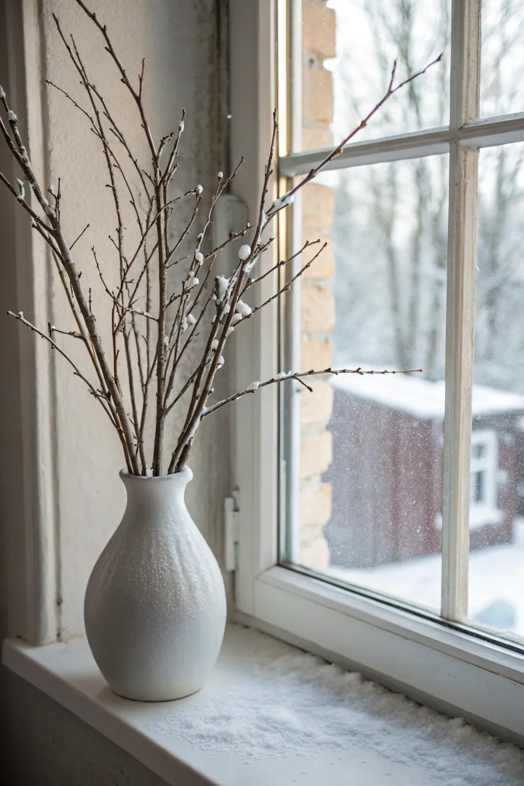Snowy branches evoke the calmness of a winter landscape.