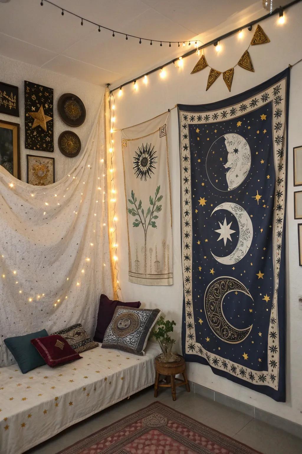 Celestial glyphs append a mystical nuance to your enchanted chamber ornamentation.