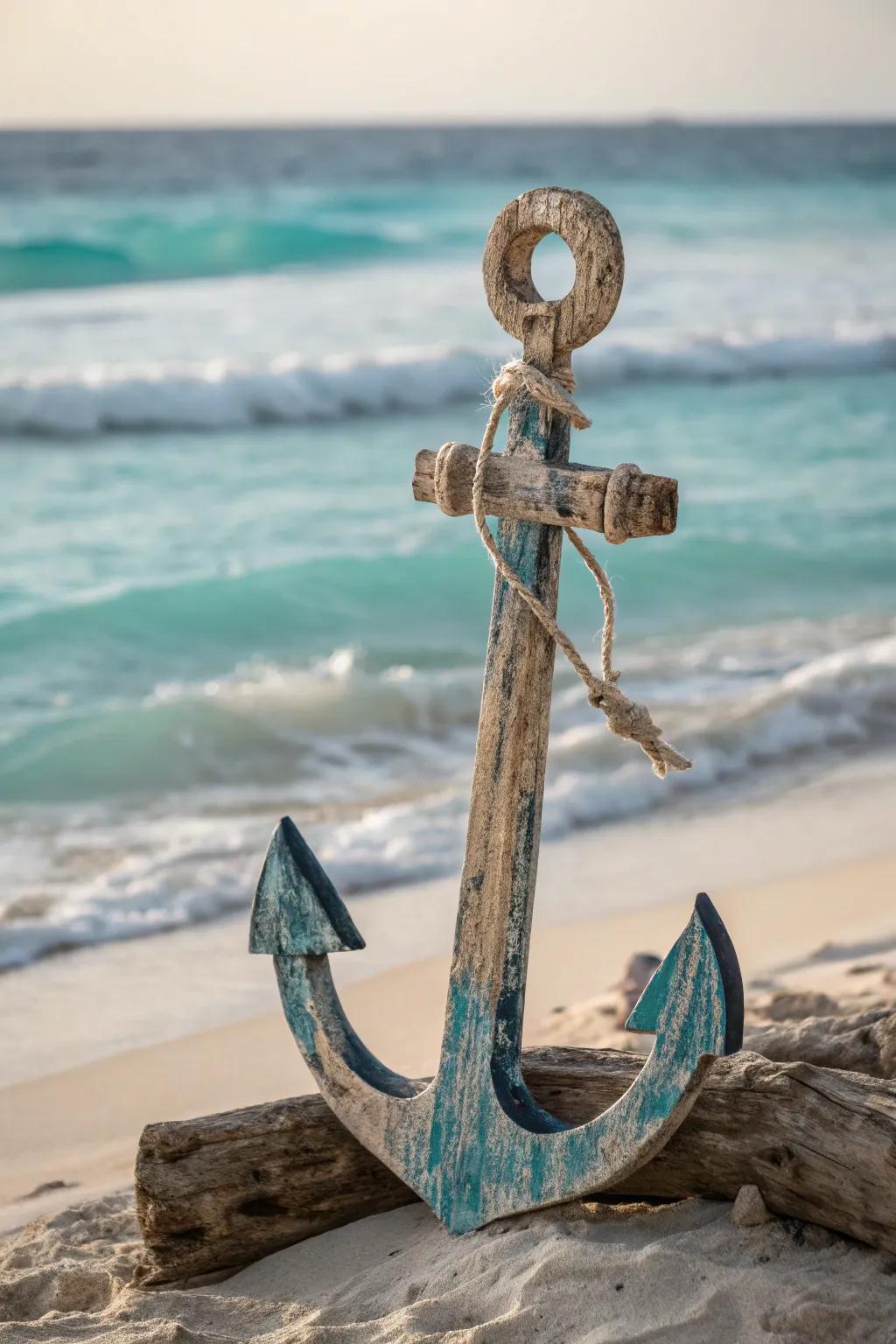 Timber buoy with azure gradient depths