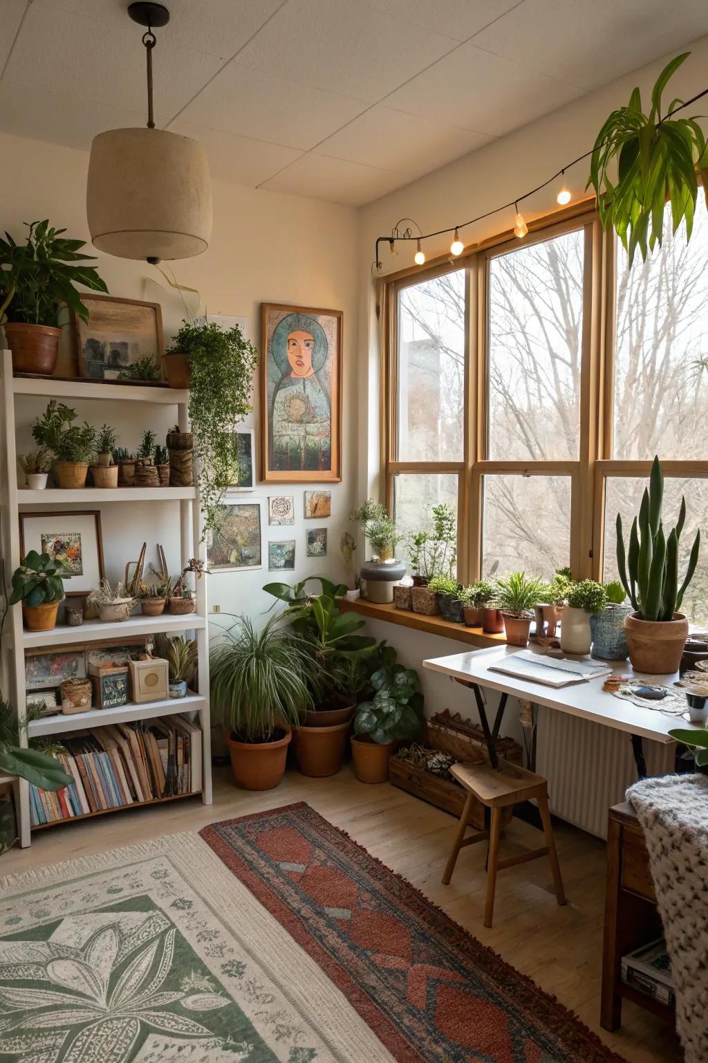 Distinct decor transforms a studio into an inspirational space.