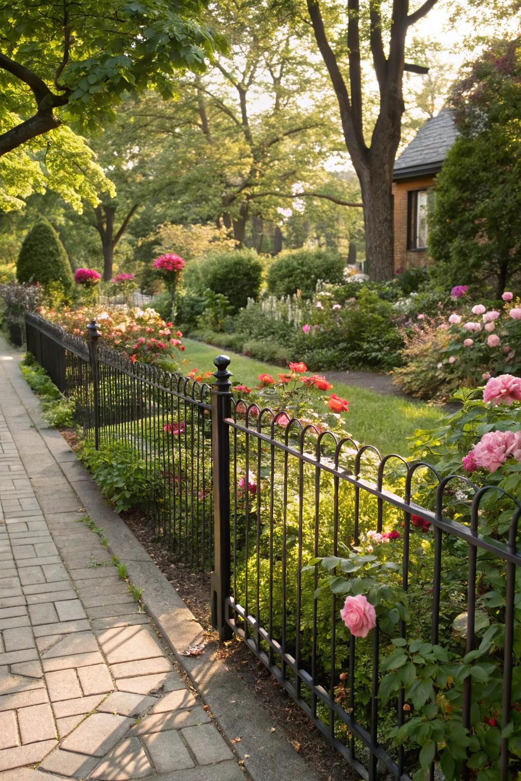 Your garden is exquisitely framed by metal fences.