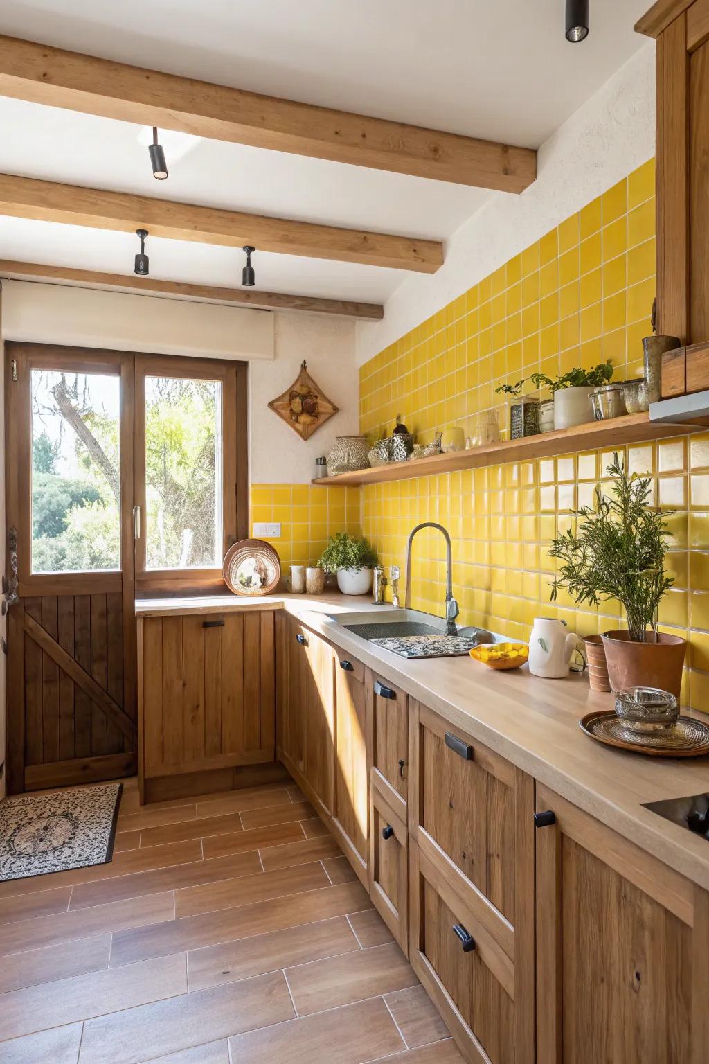 Sun-kissed and wood features fashion a warm, inviting kitchen.
