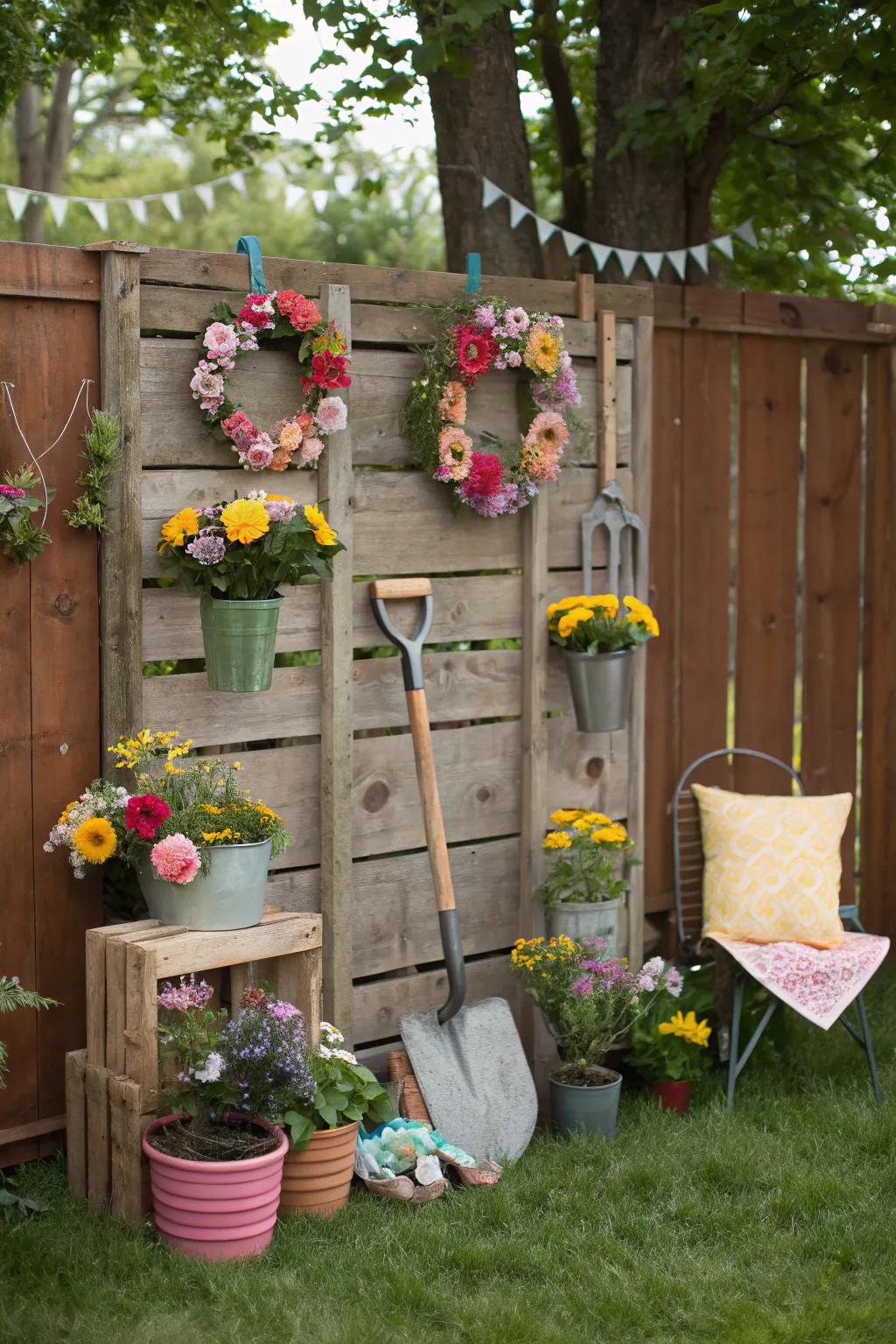 A fun garden-themed picture booth where party memories can be captured.