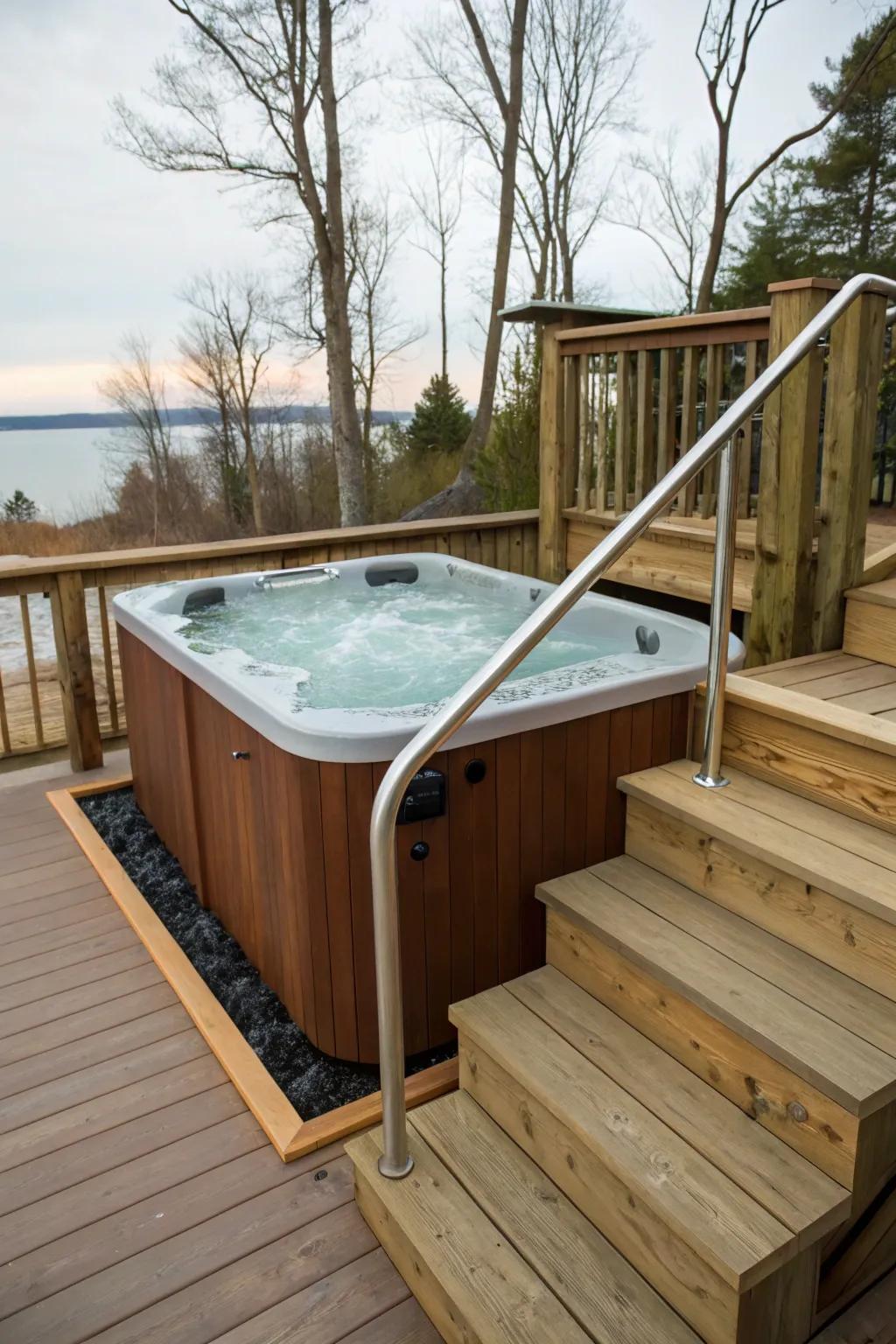 Effortless-access ascents guarantee safety and panache for your personal spa.