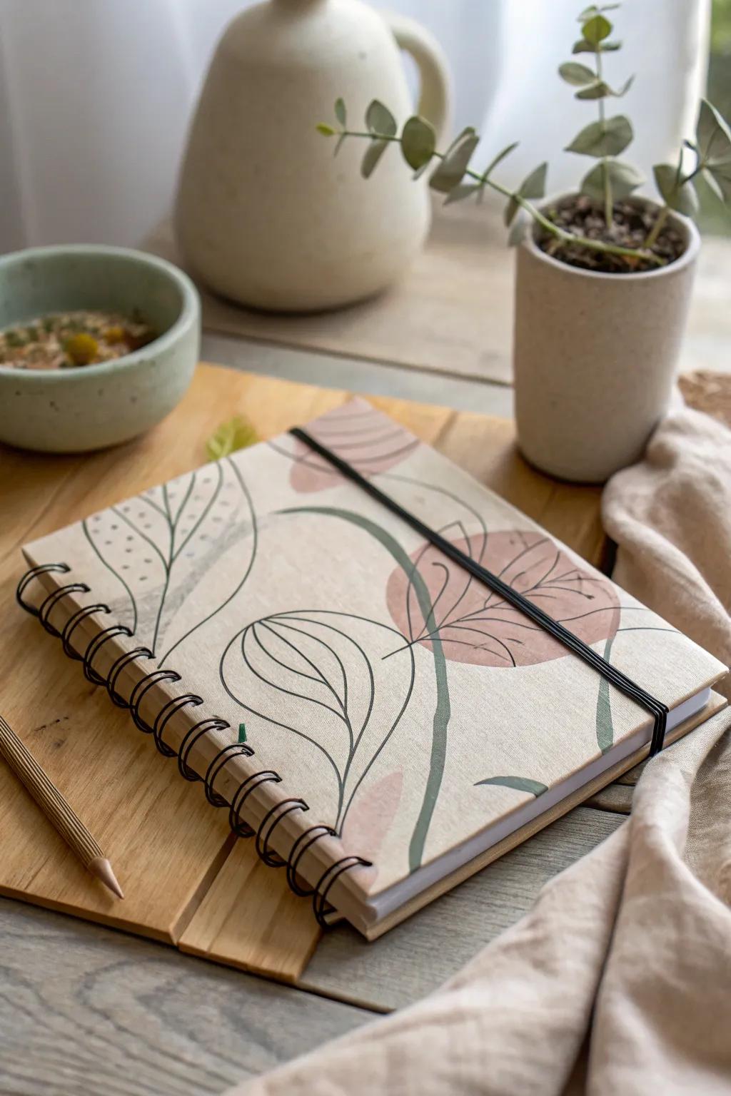 Unleash your artistic talents with freestyle designs on a minimalist notebook cover. A harmonious blend of simplicity and artistic expression.