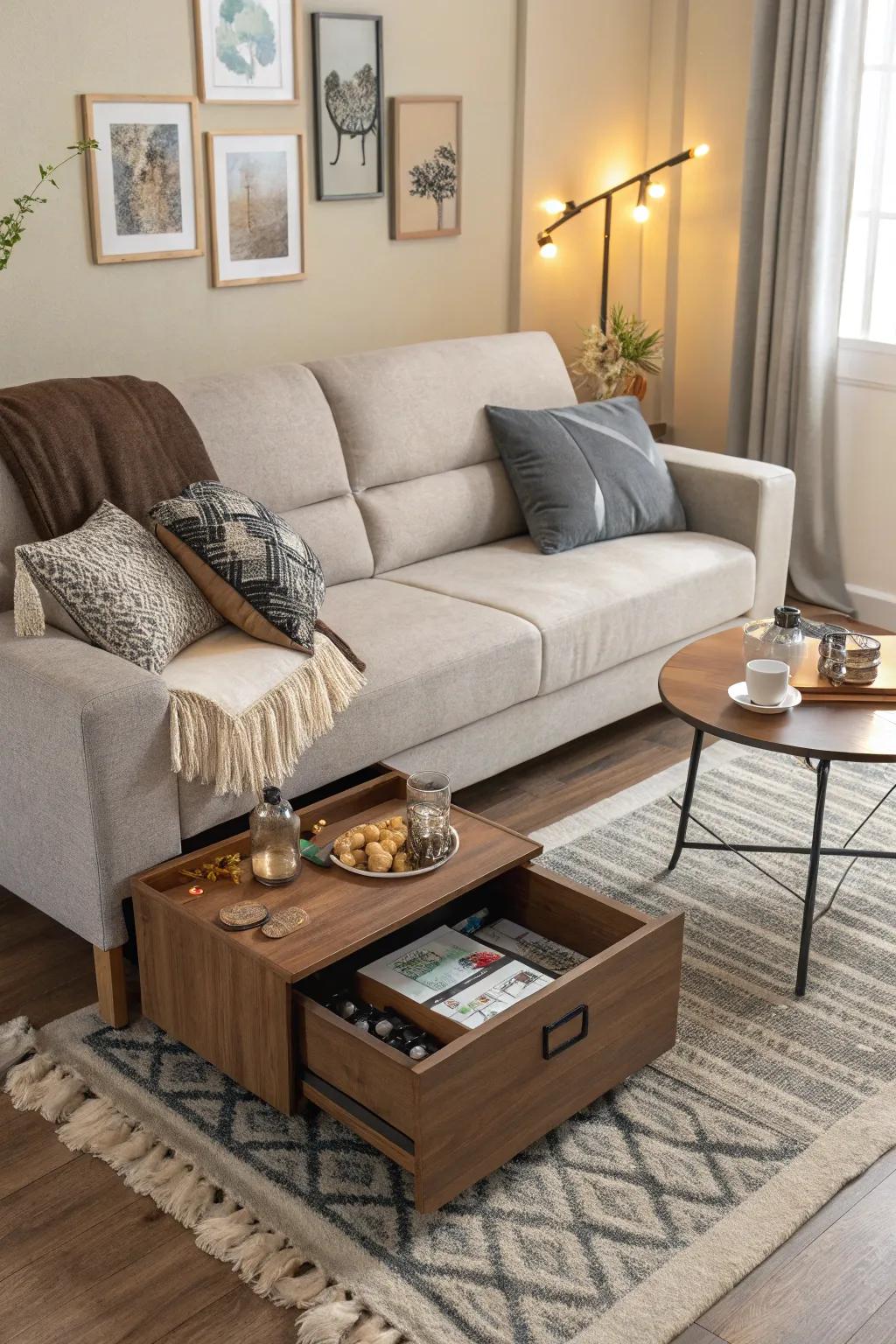 Multi-functional furniture optimizes utility while maintaining style.