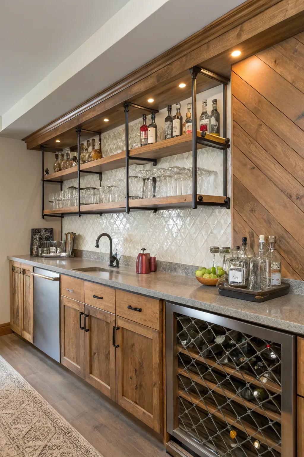 A mix of textures adds dimension and interest to this bar.