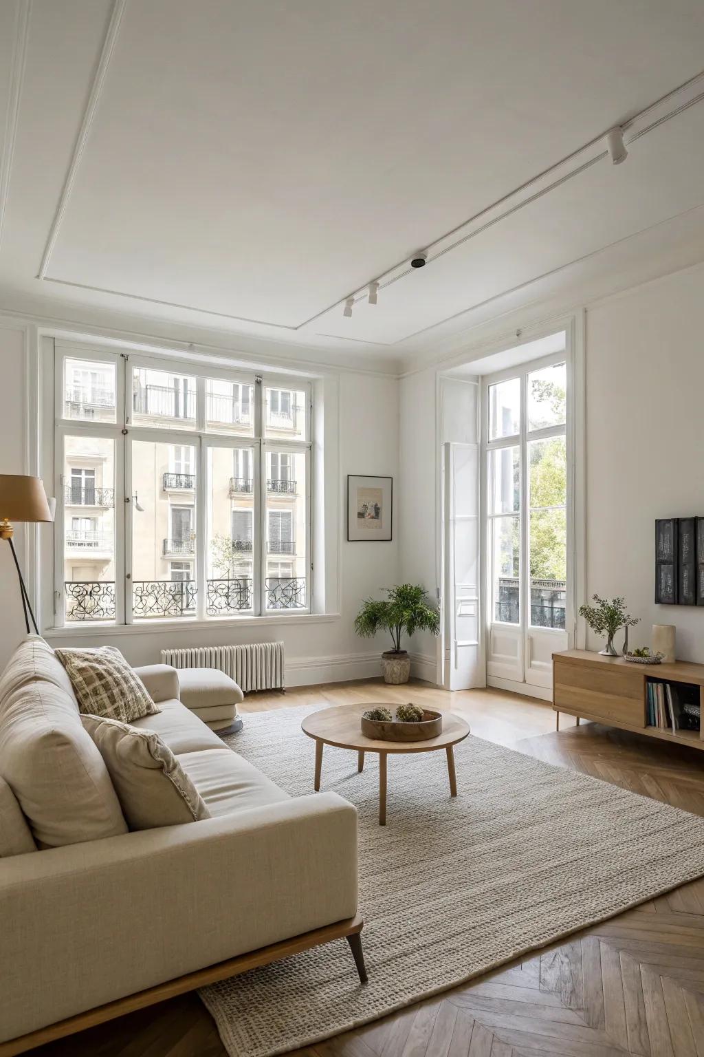 A minimalist living area featuring neat lines and a calm atmosphere.