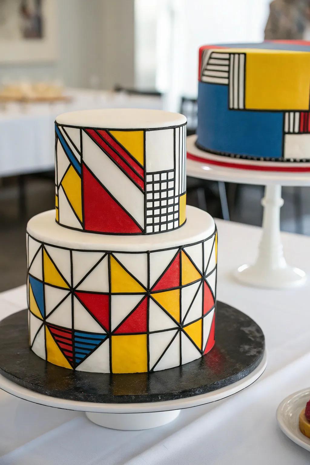 A geometric design cake contributes a modern and artistic flair to your dessert selection.