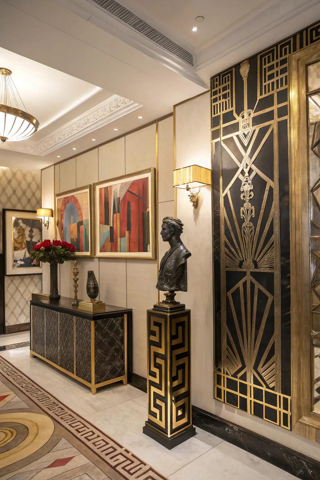 An audacious and elegant atmosphere capturing the core of Art Deco.