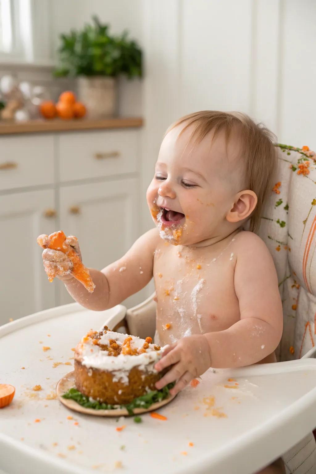 A delightful carrot cake demolition for baby's inaugural Easter.