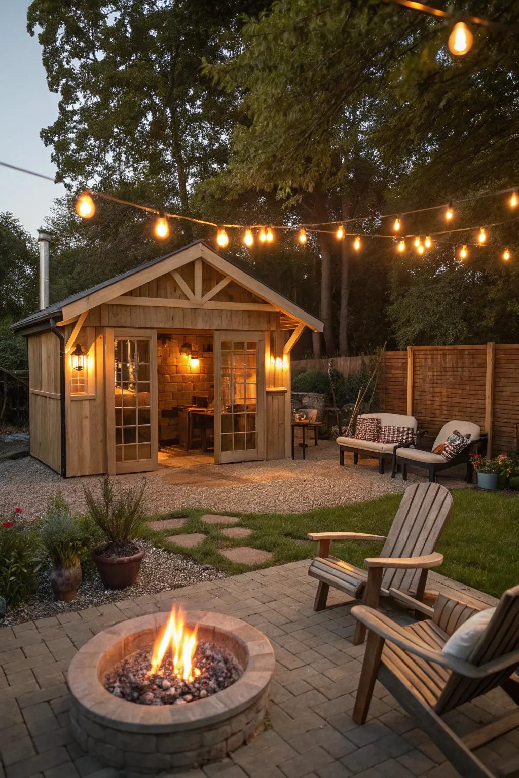 The supreme chill area with a BBQ outbuilding and also fire pit.