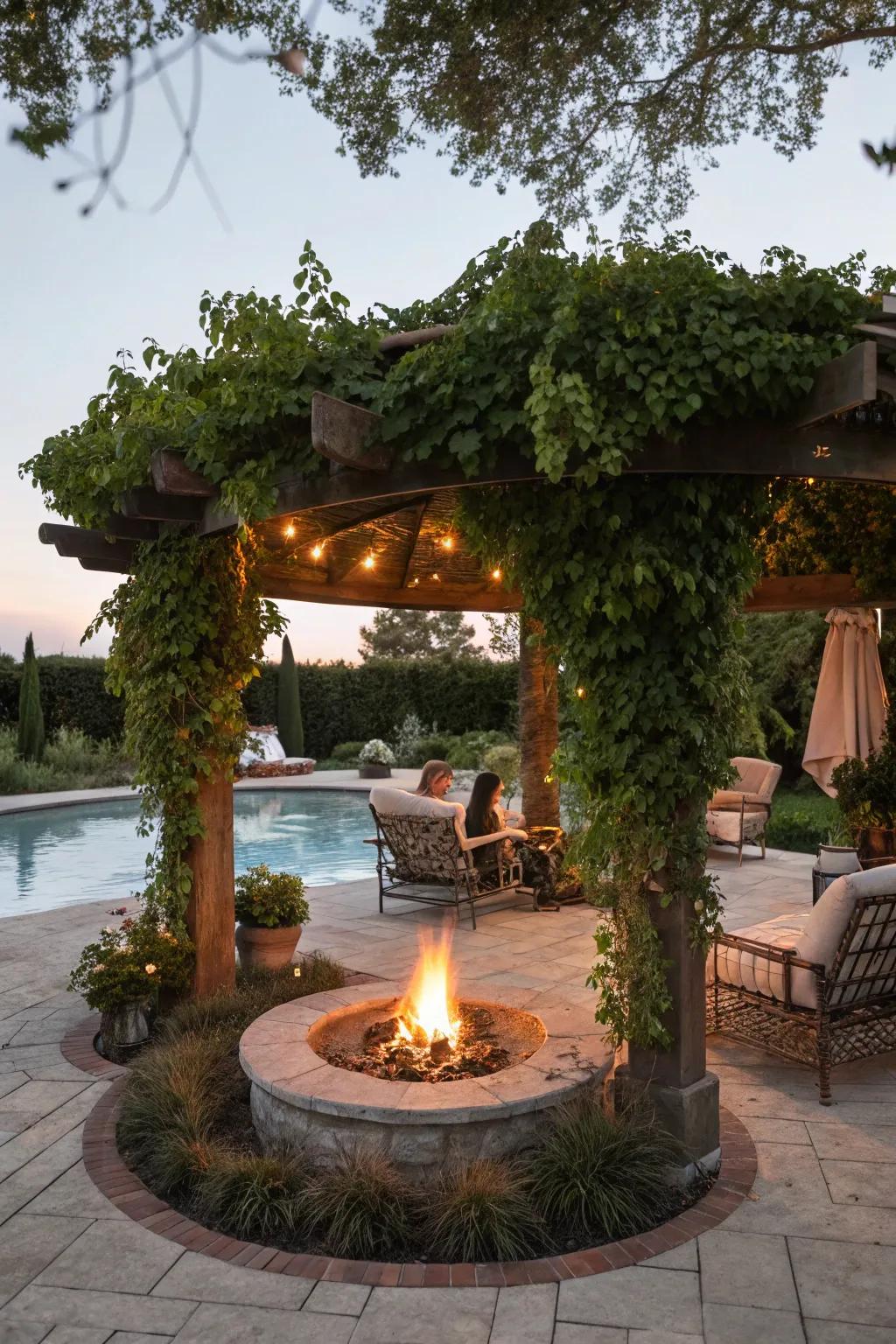 Bonfire features impart warmth and charm to pergola environments.