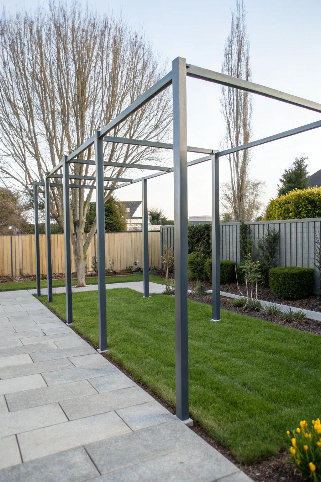 Bring modern style to your backyard with metal frame beams.