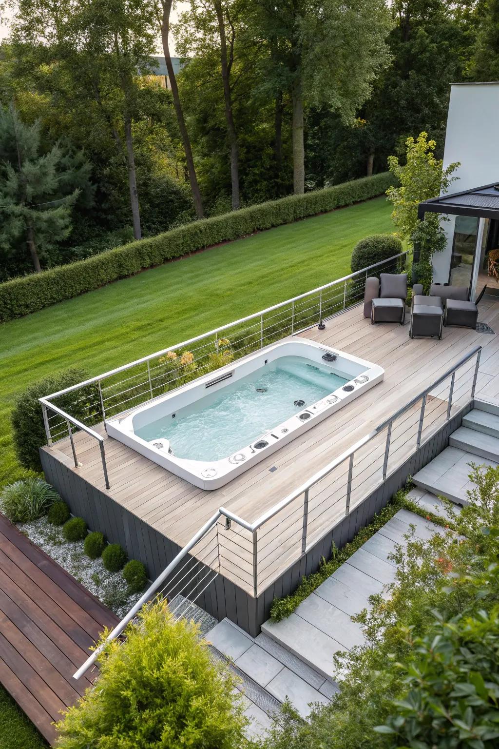 Sunken decks provide your swim spa a stylish, unified appearance.