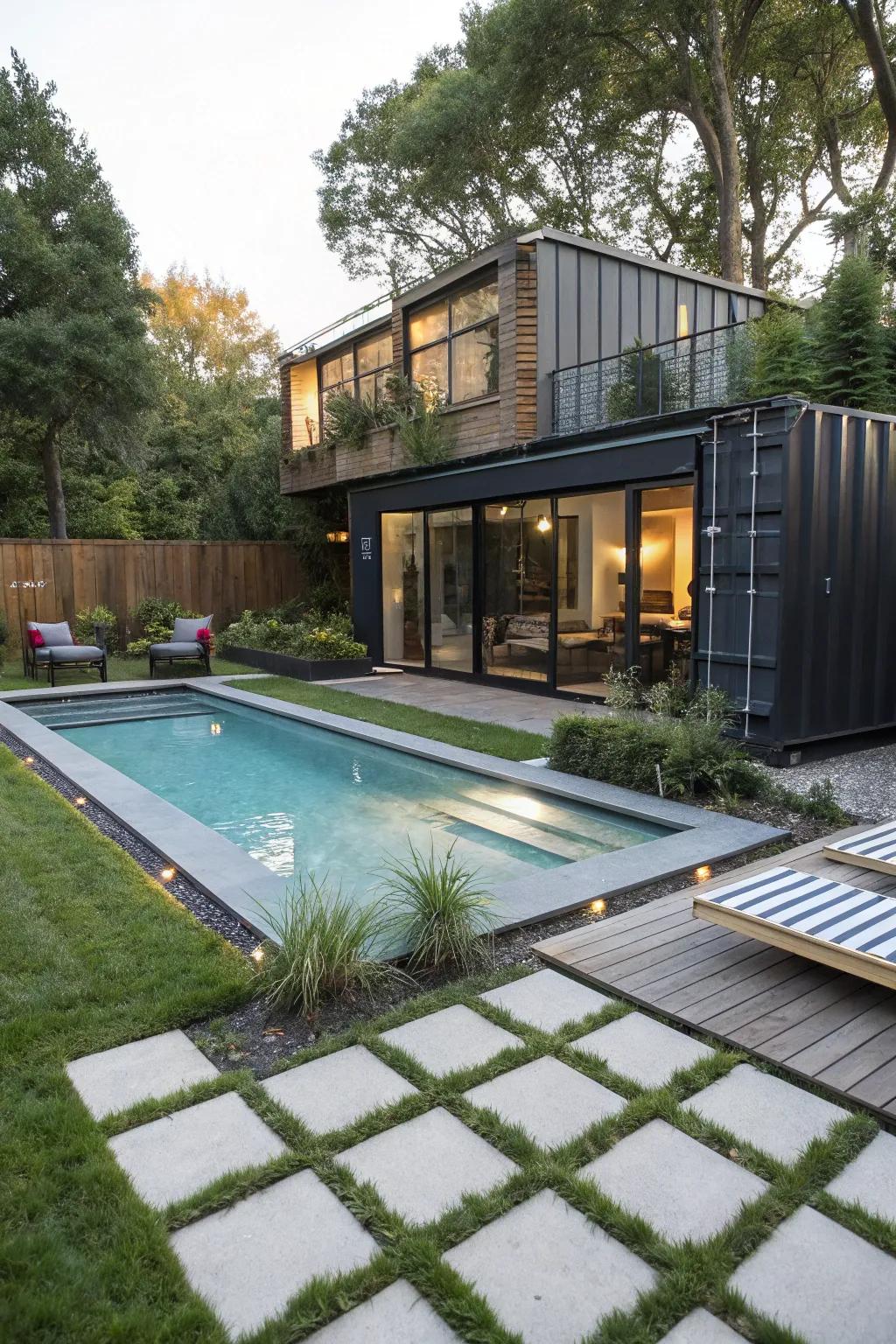 A transformed container pool introduces a unique and modern touch.