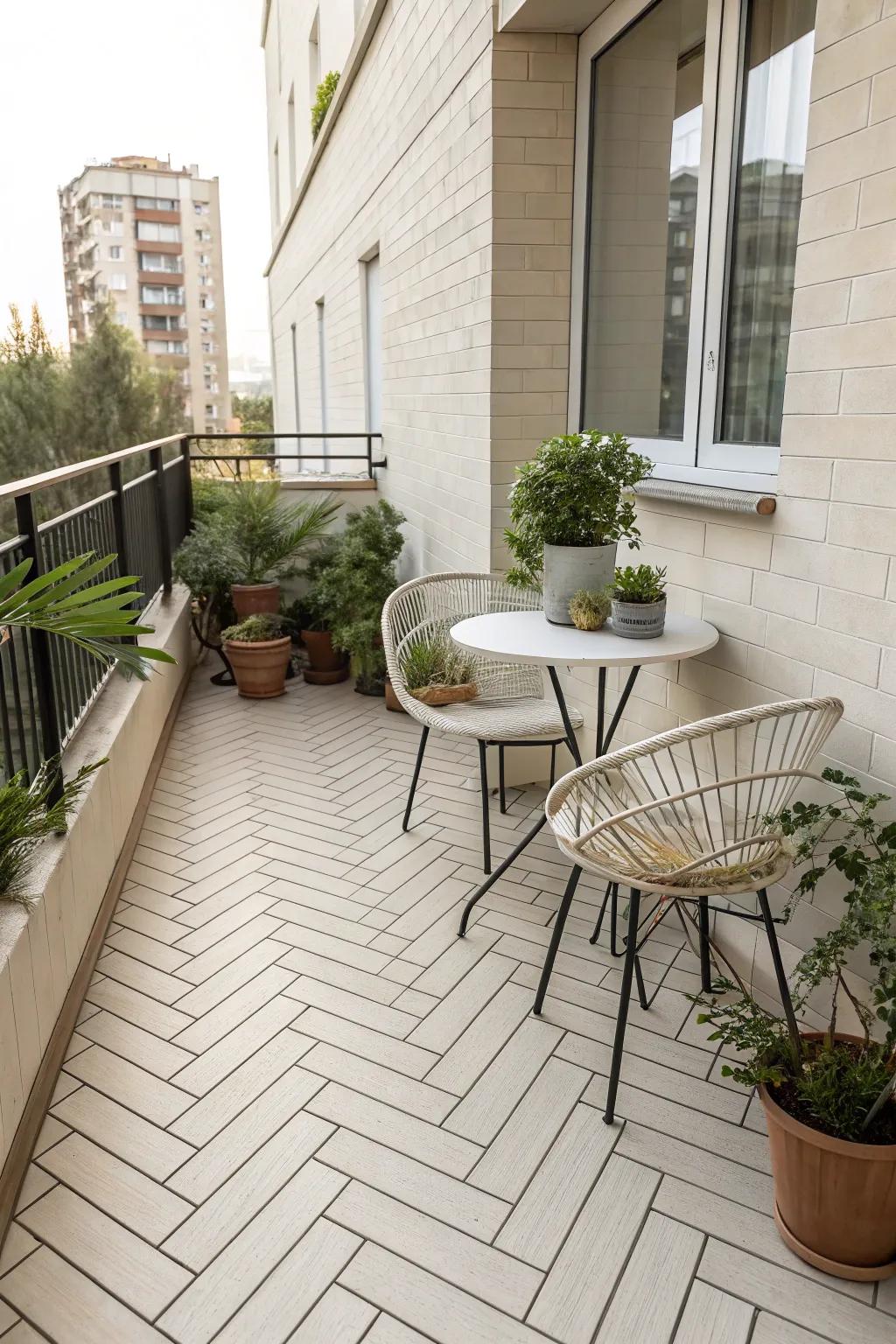 Stoneware floors provide strength and style, perfect for a secure and classy balcony.
