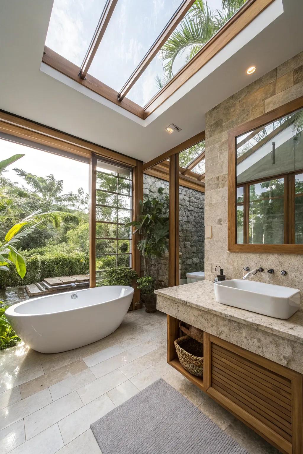 Skylights and broad windows invite ample natural light.