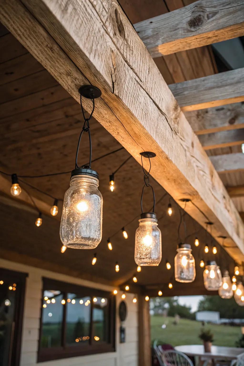 Vintage-style lighting units made from preserving jars.