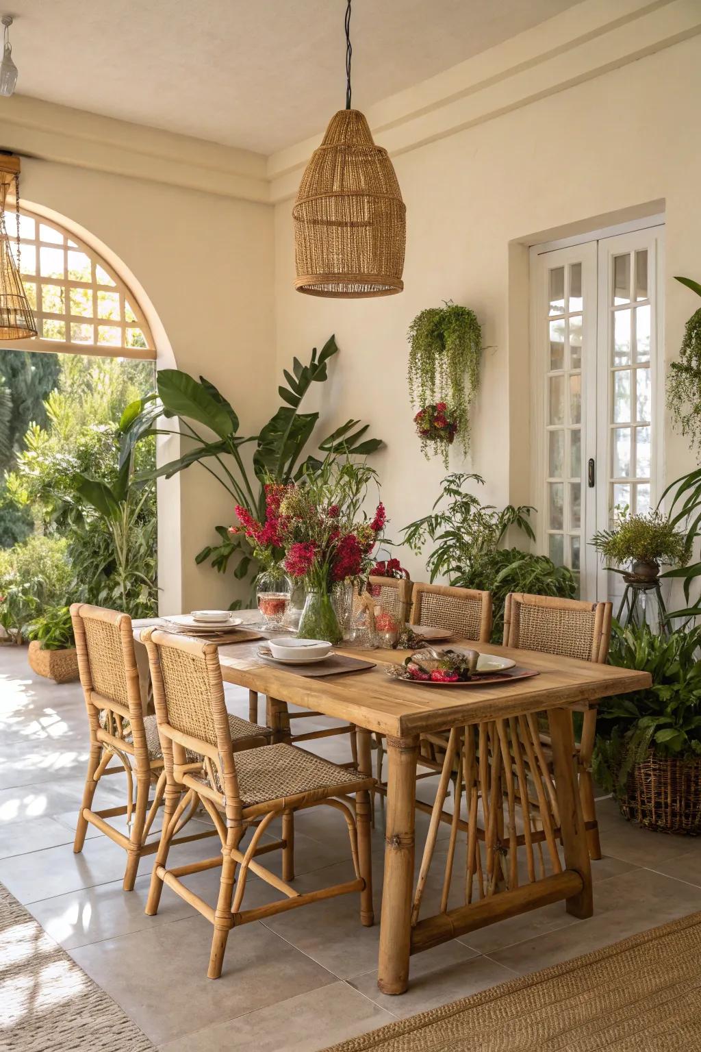 Bamboo dining set in a bright dining room