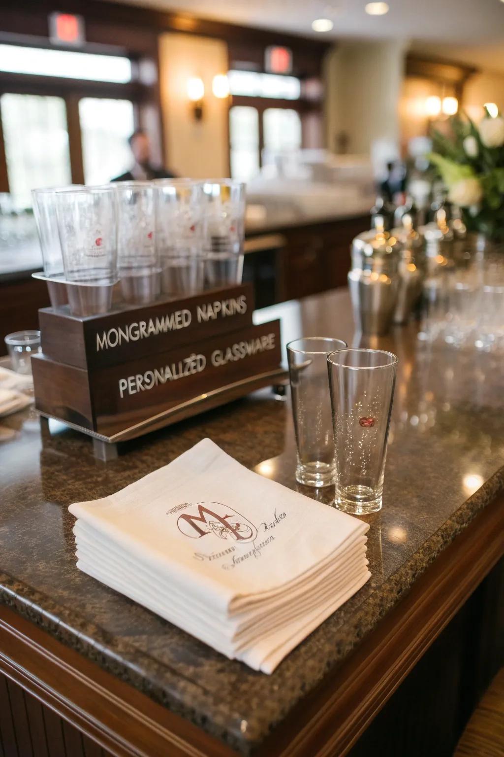 Monogrammed specifics contribute a personal element to your bar.