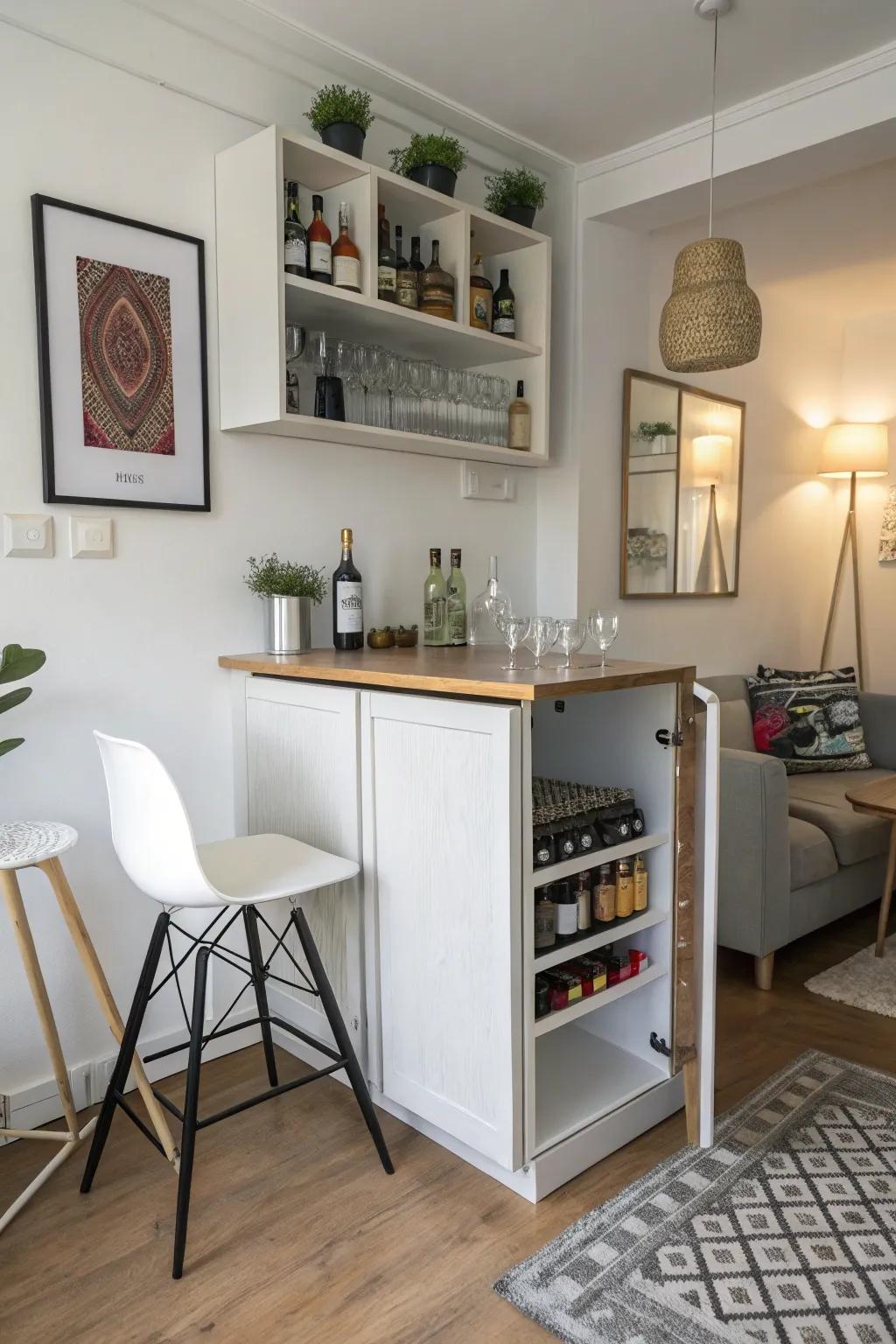 Space-efficient bar tops for cozy corners.