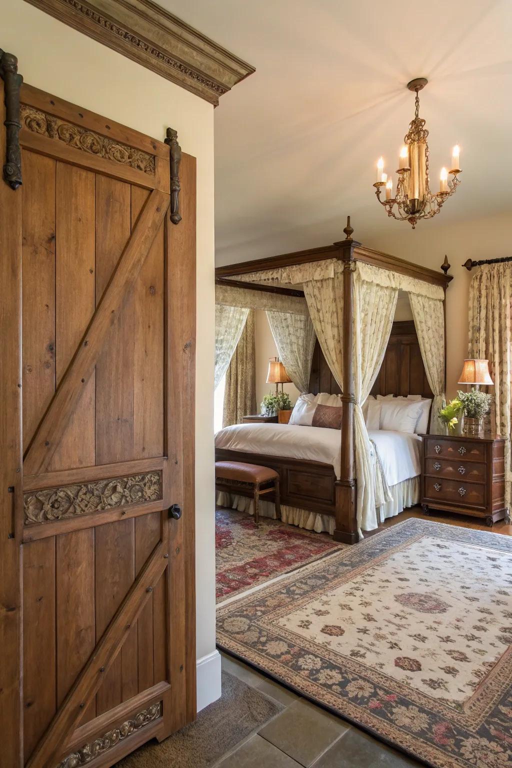 A structured stable door adds elegance to this traditional bedroom.