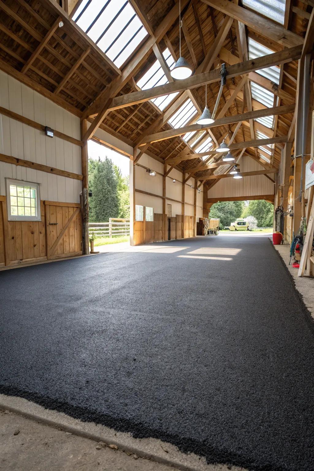 Asphalt floors offer a cost-effective solution.