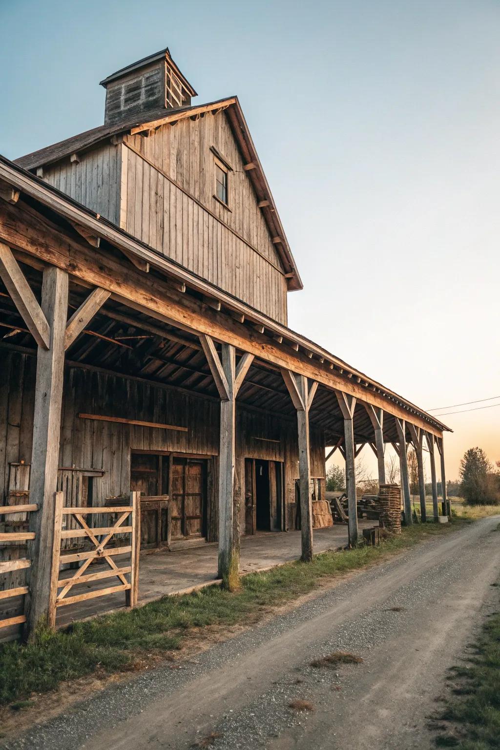 A barn overhang showcasing traditional posts.