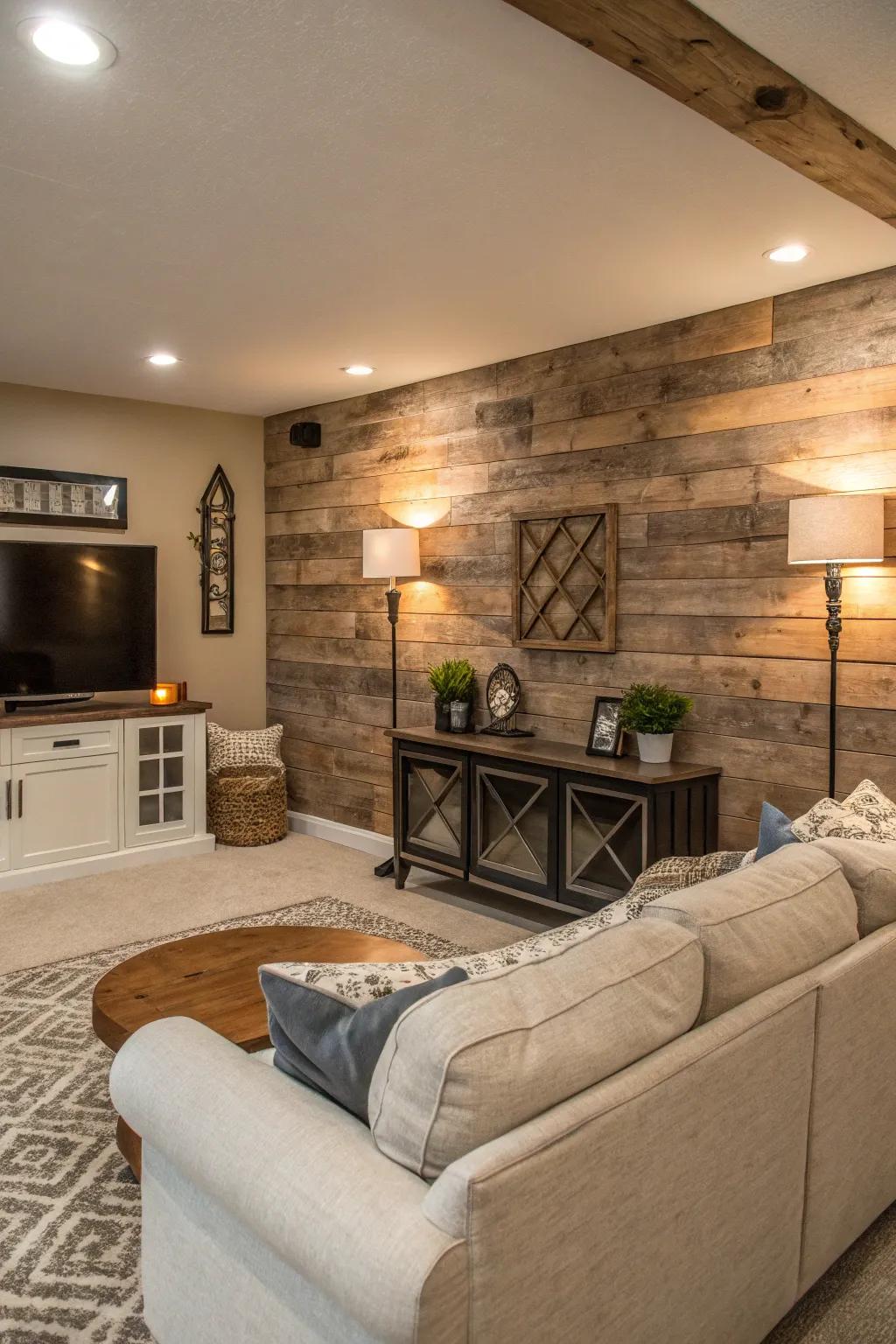Achieve a peaceful ambiance utilizing neutral-toned barn wood.