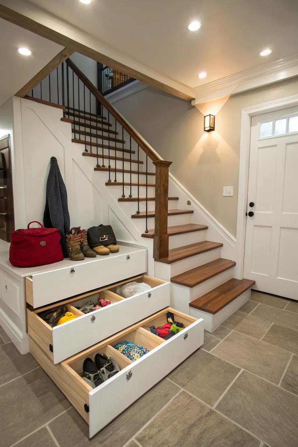 With clever storage options under the stairs, you can make the most of your basement.