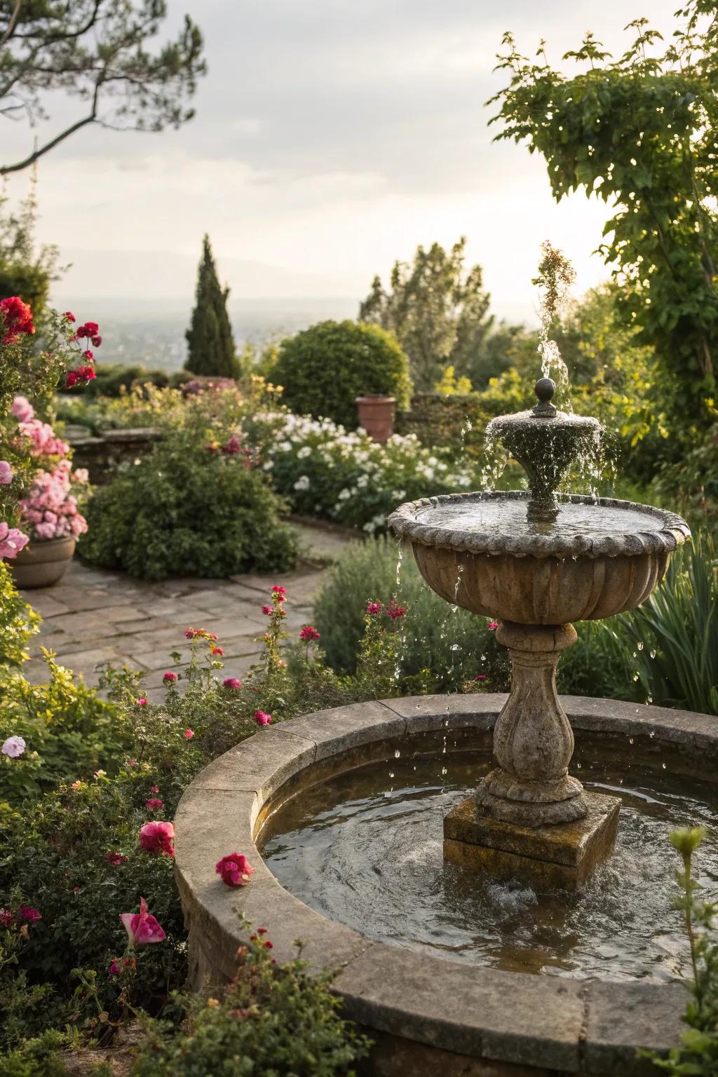 A water element delivers a soothing vibe to the garden.