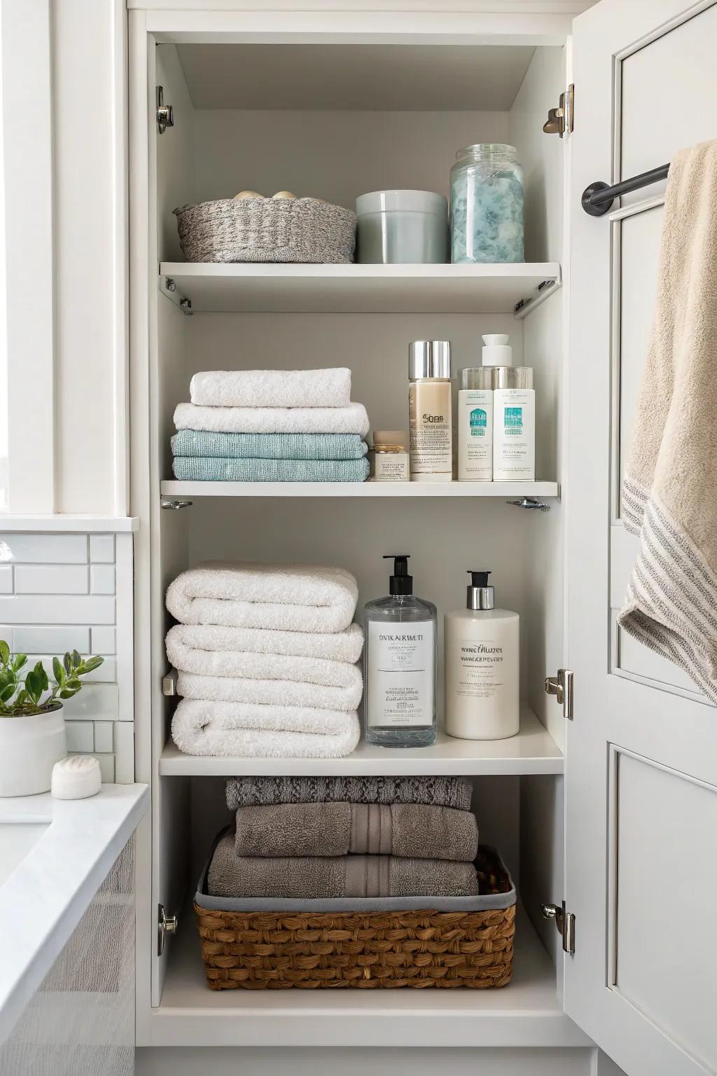 Fixed racks provide extra storage without occupying floor space.