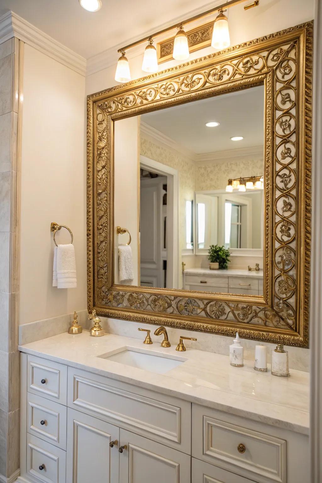 Ornamental trim transforms mirrors into captivating focal points.