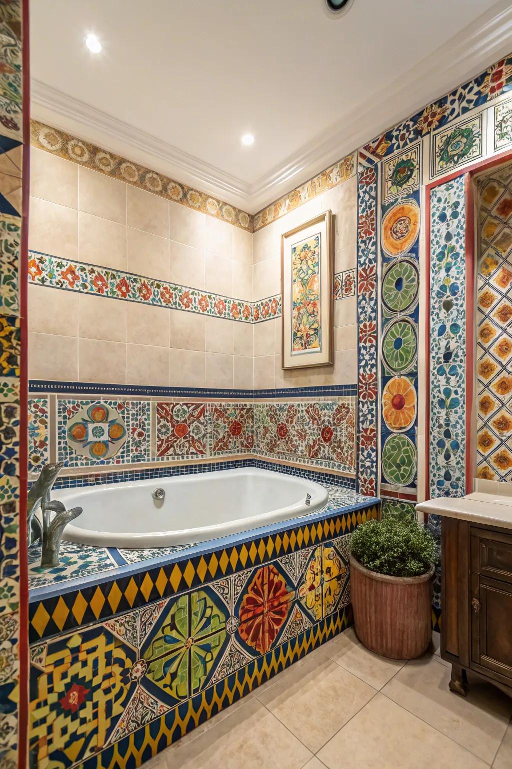 Revamp your tub spot through ornate tilework.