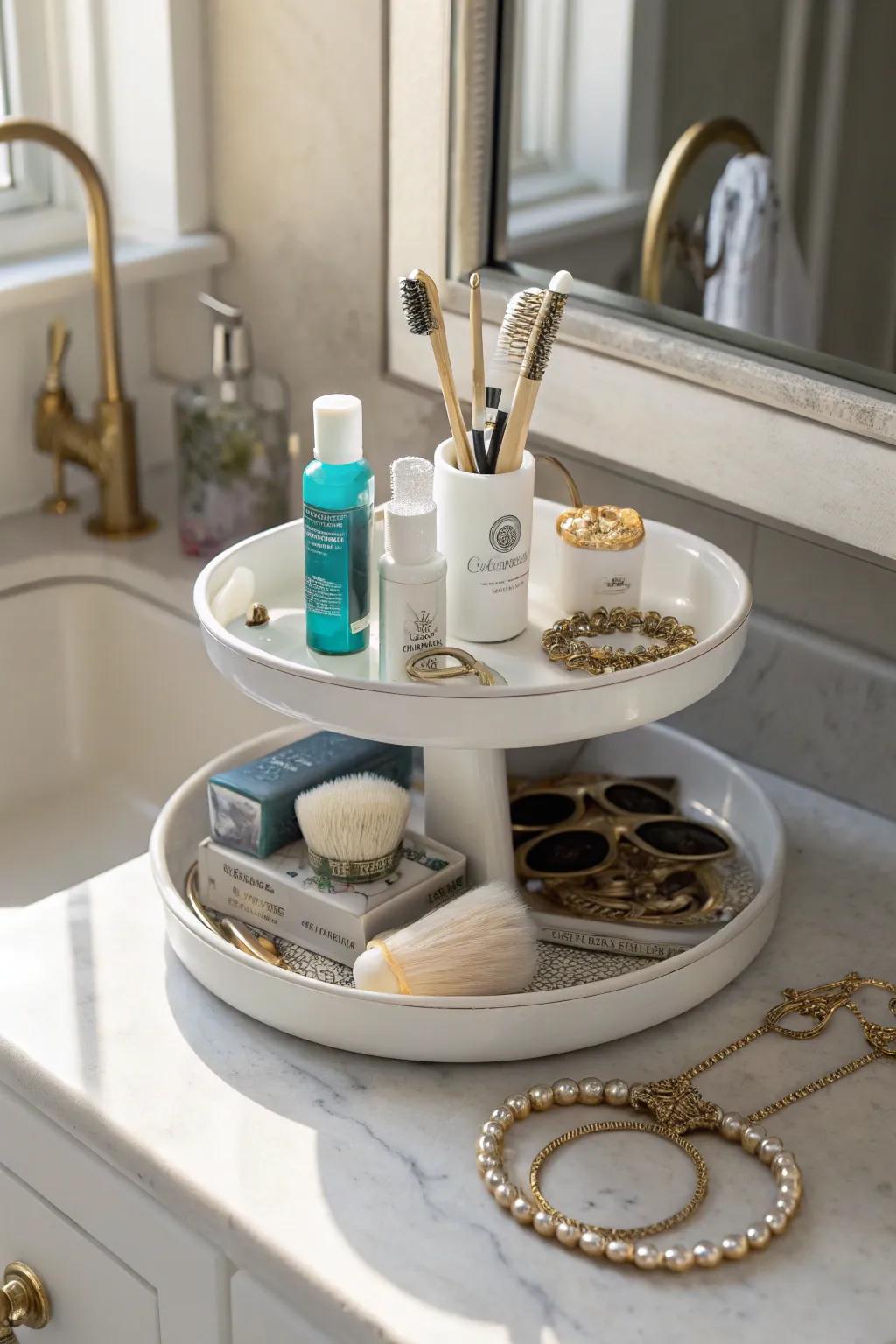 Increase space using a tiered rack for height storage.