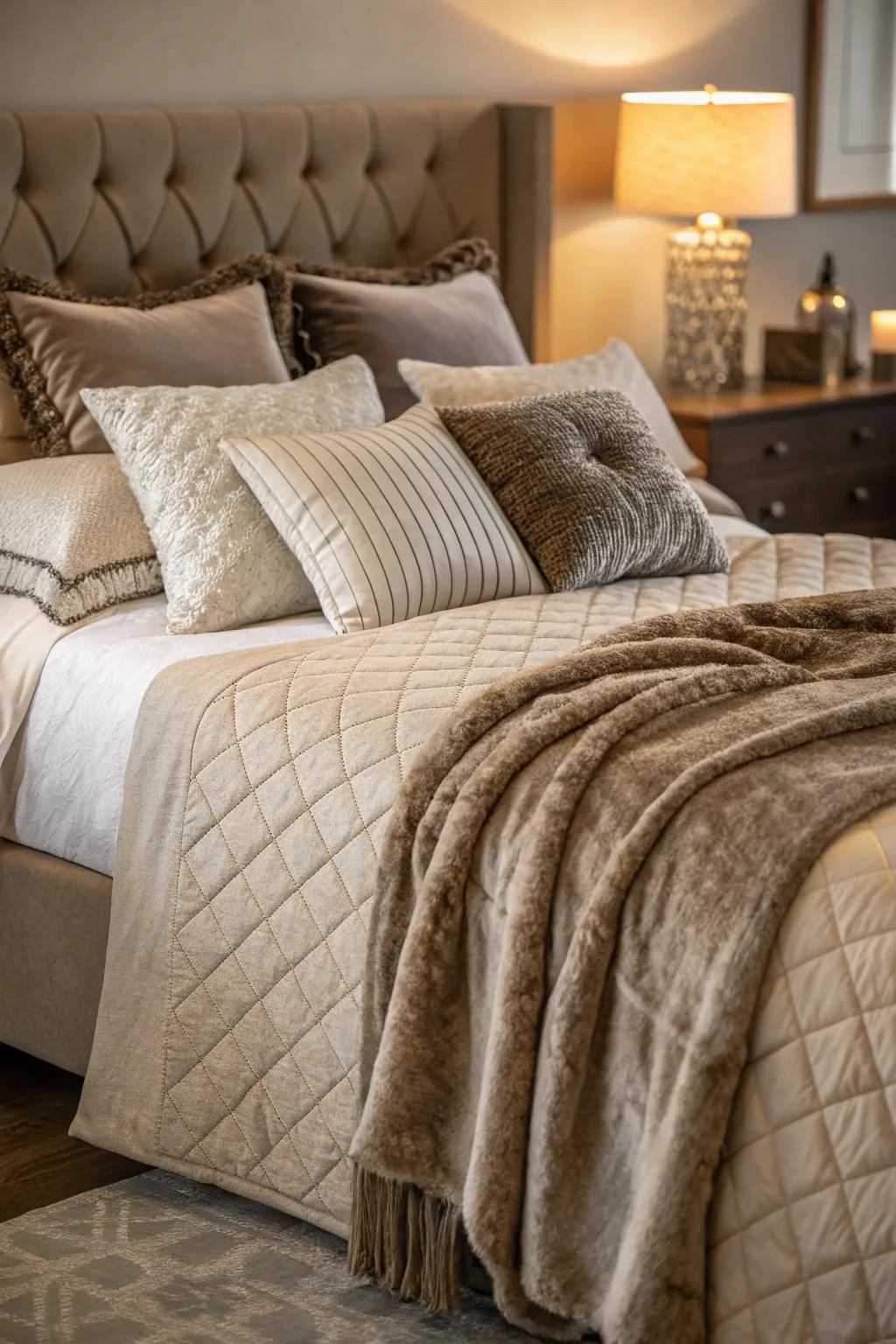 Layered bedding provides both depth and coziness.