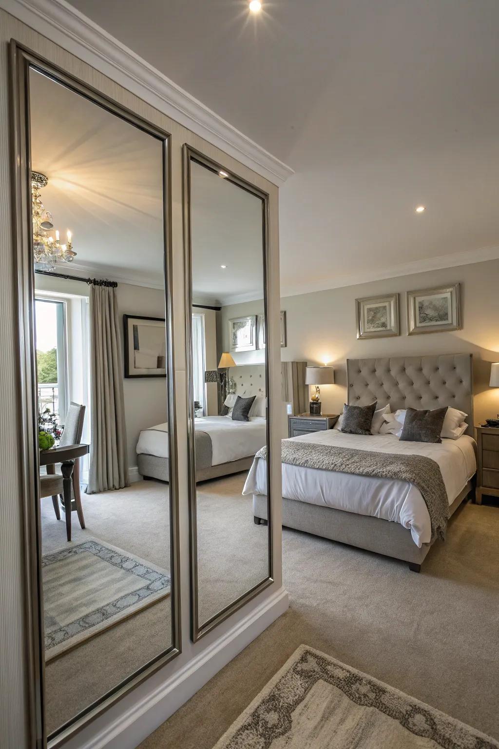 Mirrors cleverly placed to enhance the openness of the bedroom.