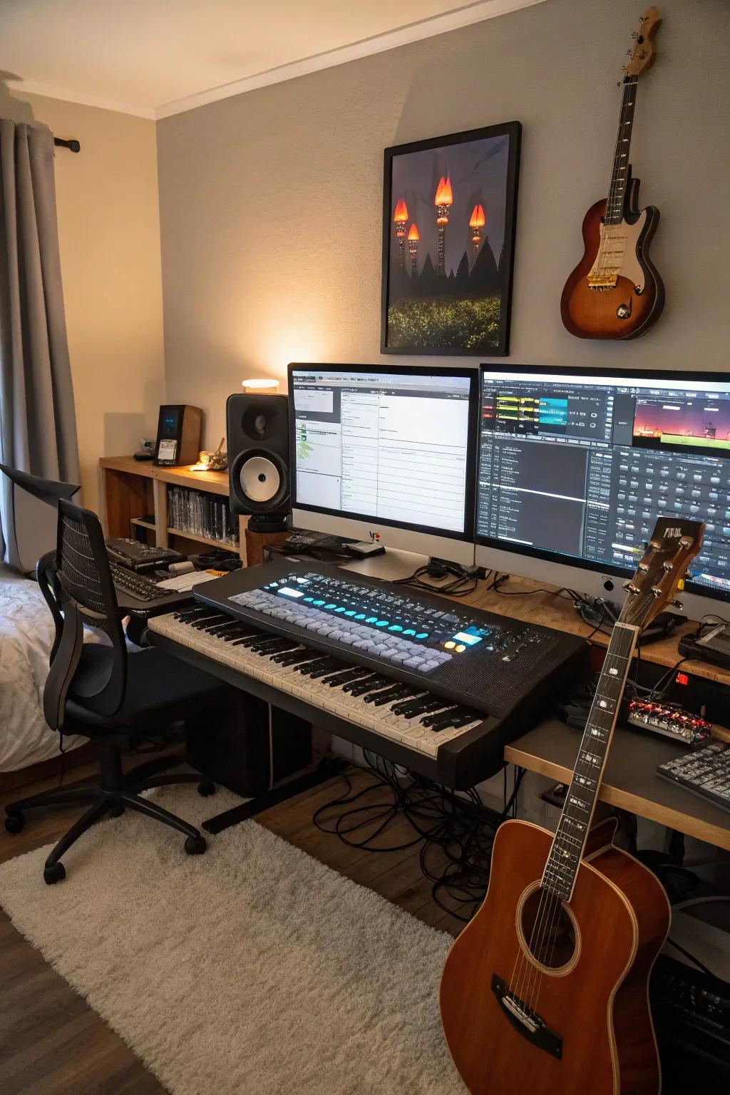 Dual monitors aid in streamlining your music production, enhancing productivity.