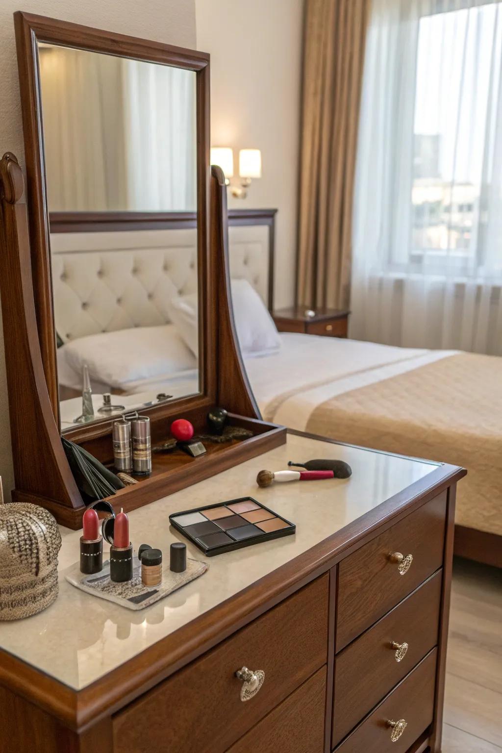Produce a multi-purpose space by changing your dresser into a vanity.