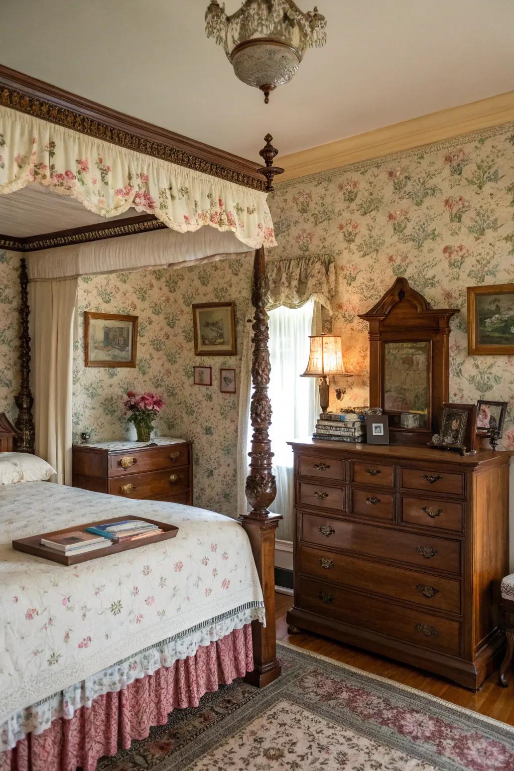 Classic wallpaper infuses charm and nostalgia.