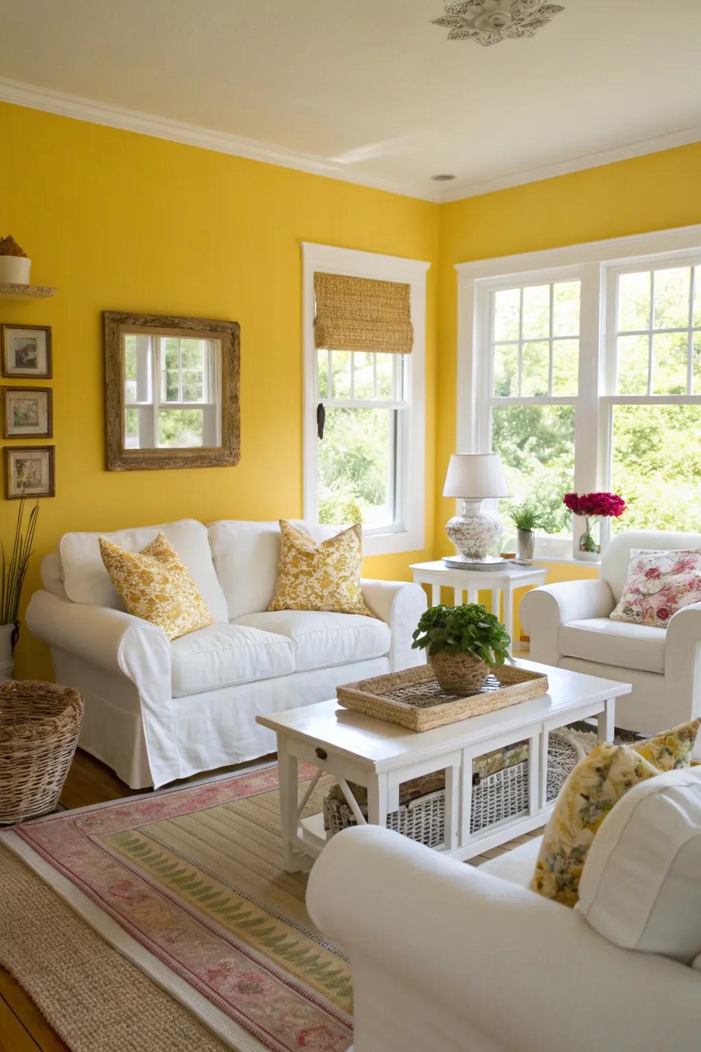 Radiant canary walls bring warmth and happiness into the room.