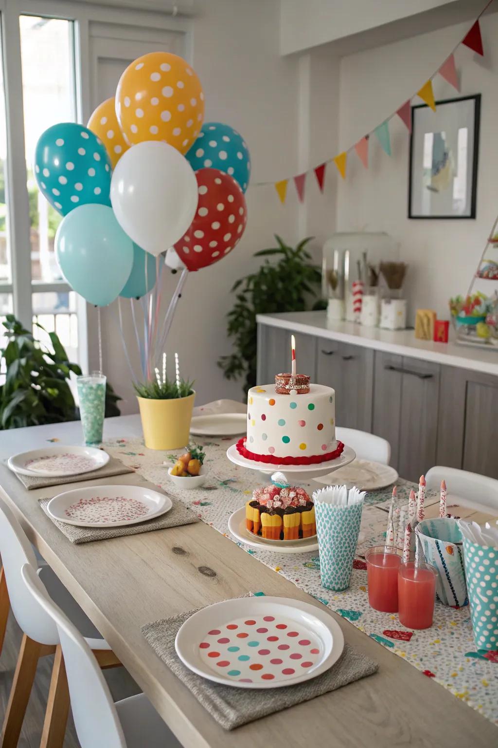 Coordinated tableware begets a unified party aesthetic.