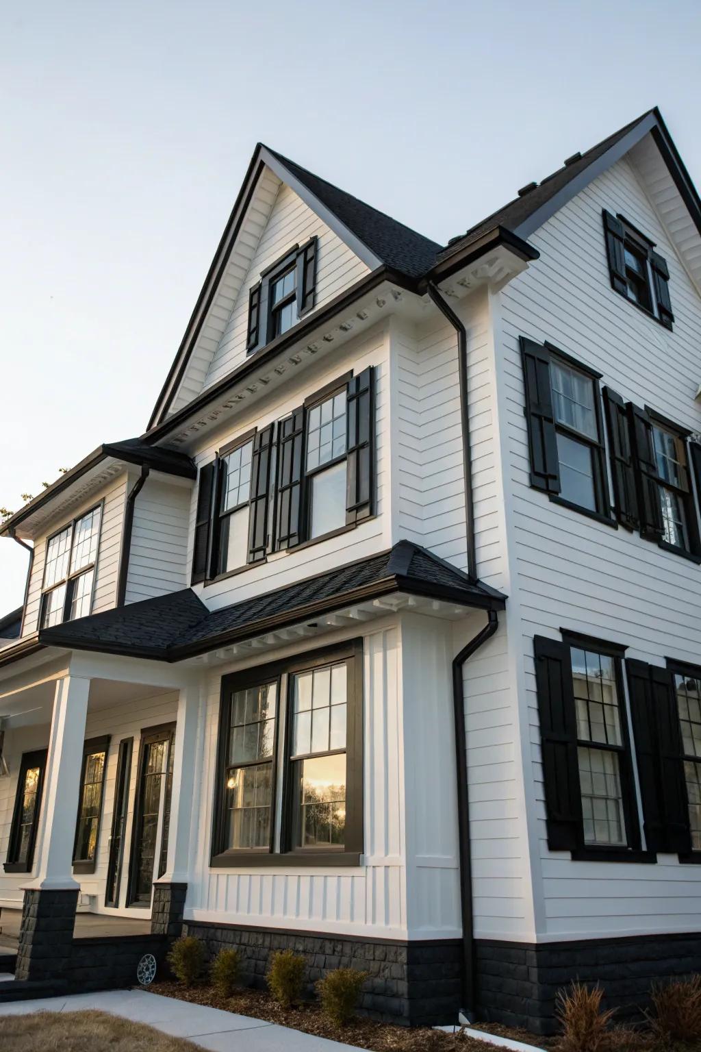 Contrasting dark trims highlight the architectural details of this home.