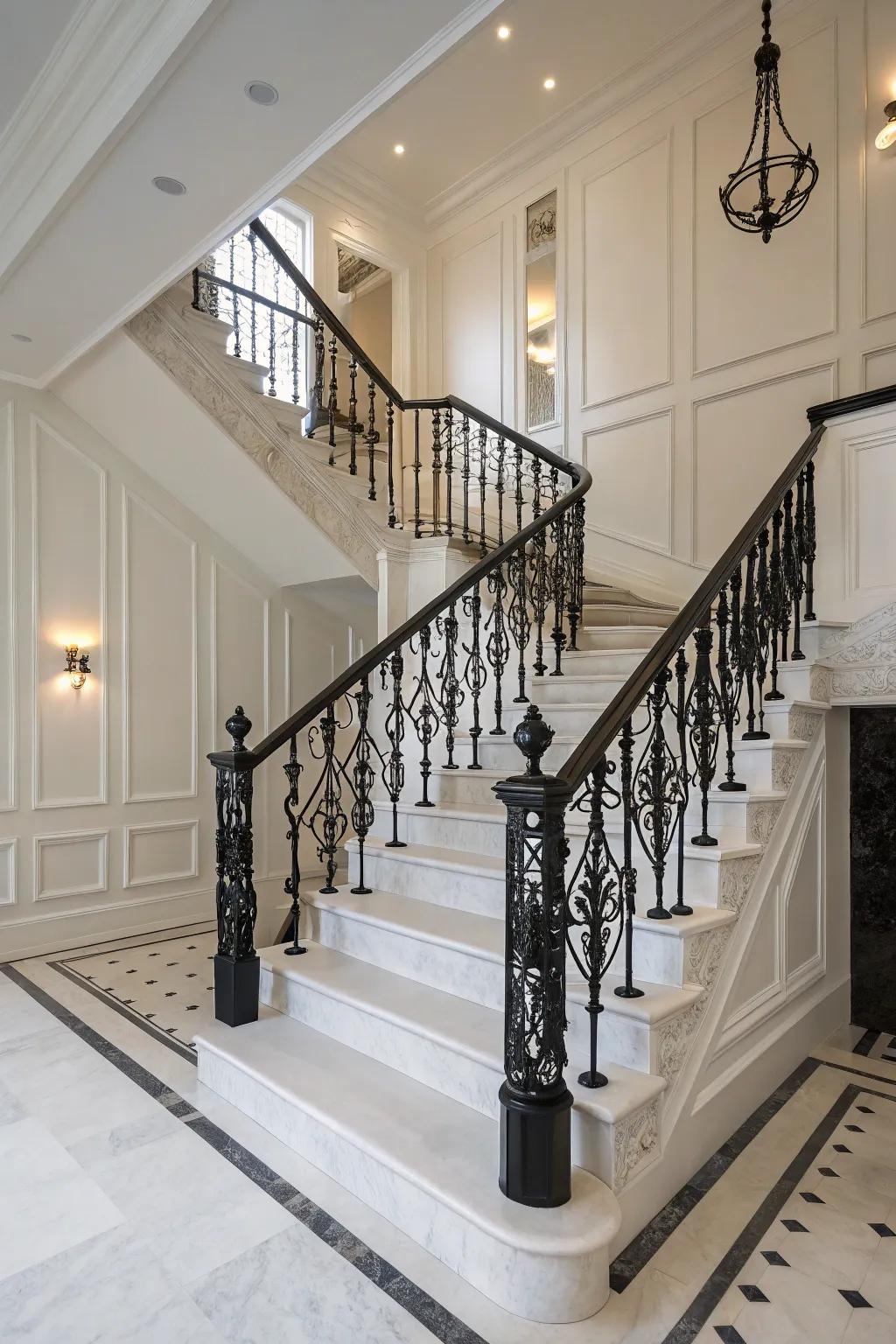 Black balusters add a touch of drama to a simple white staircase.