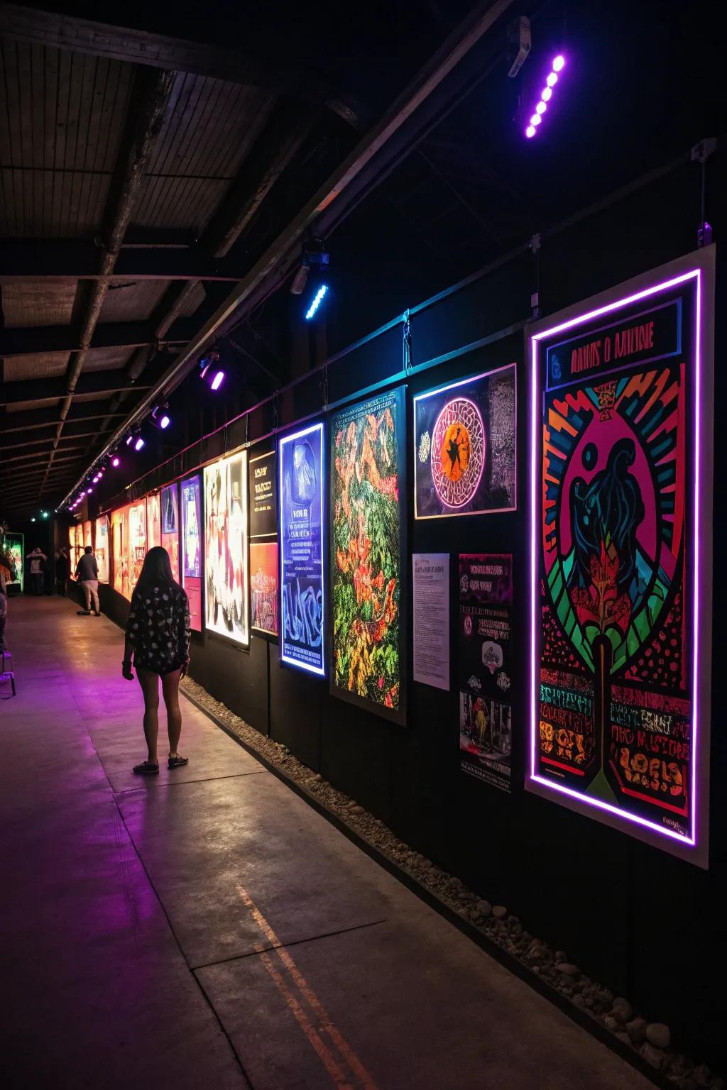 Black light posters make the walls come alive with color.