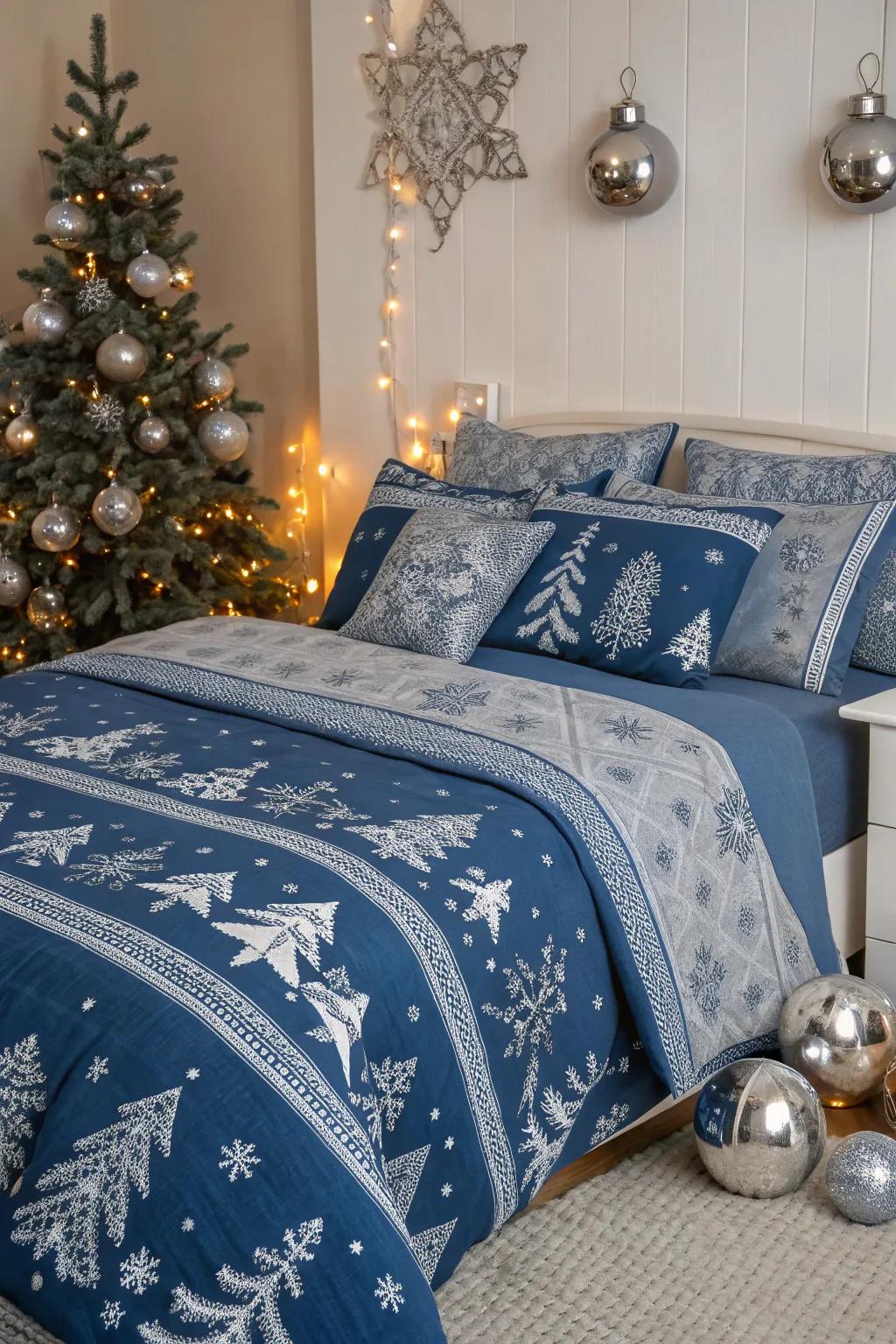 A snug and celebratory boudoir styled for a blue Christmas