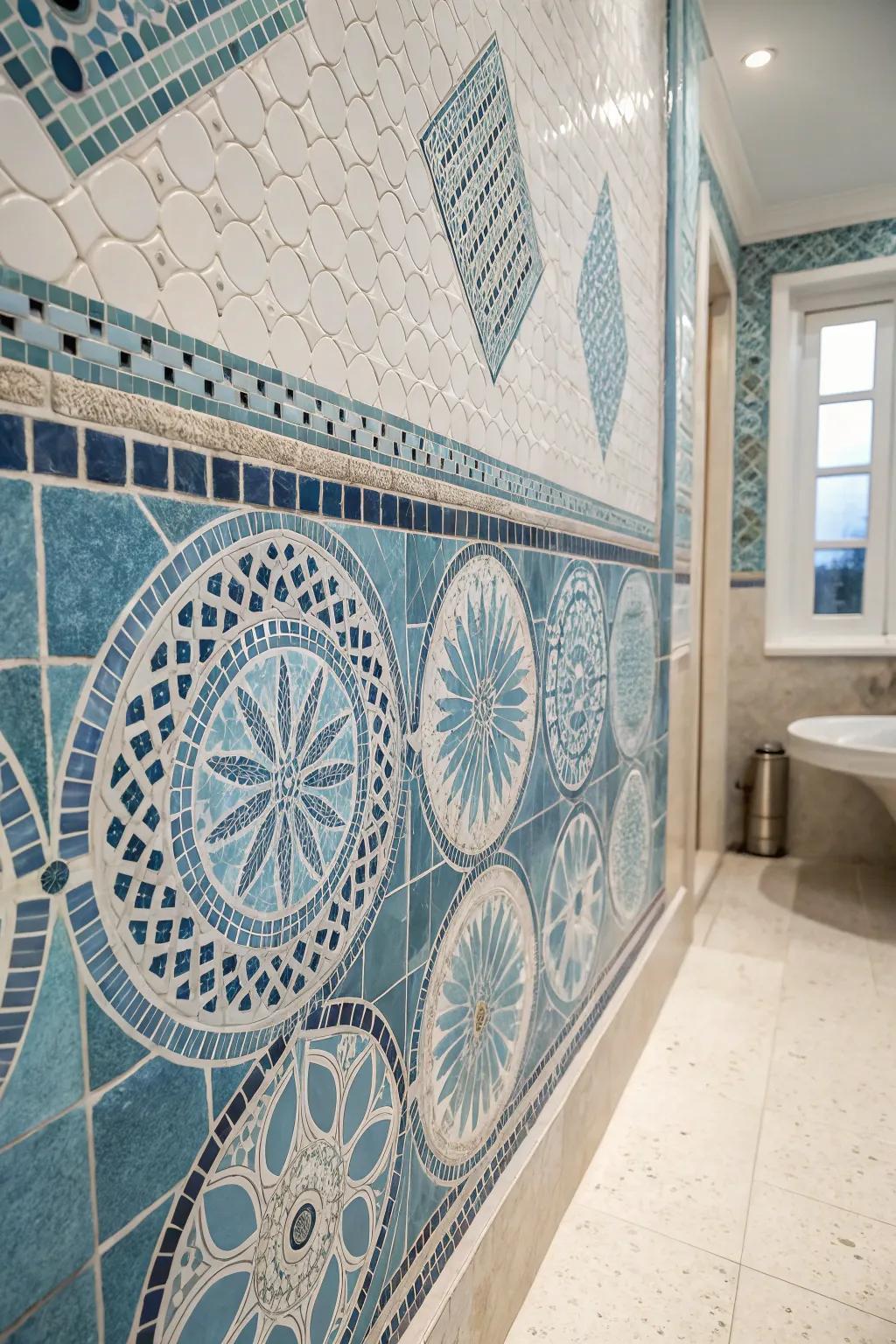Mosaic units provide countless possibilities for artistic expression within your washroom.